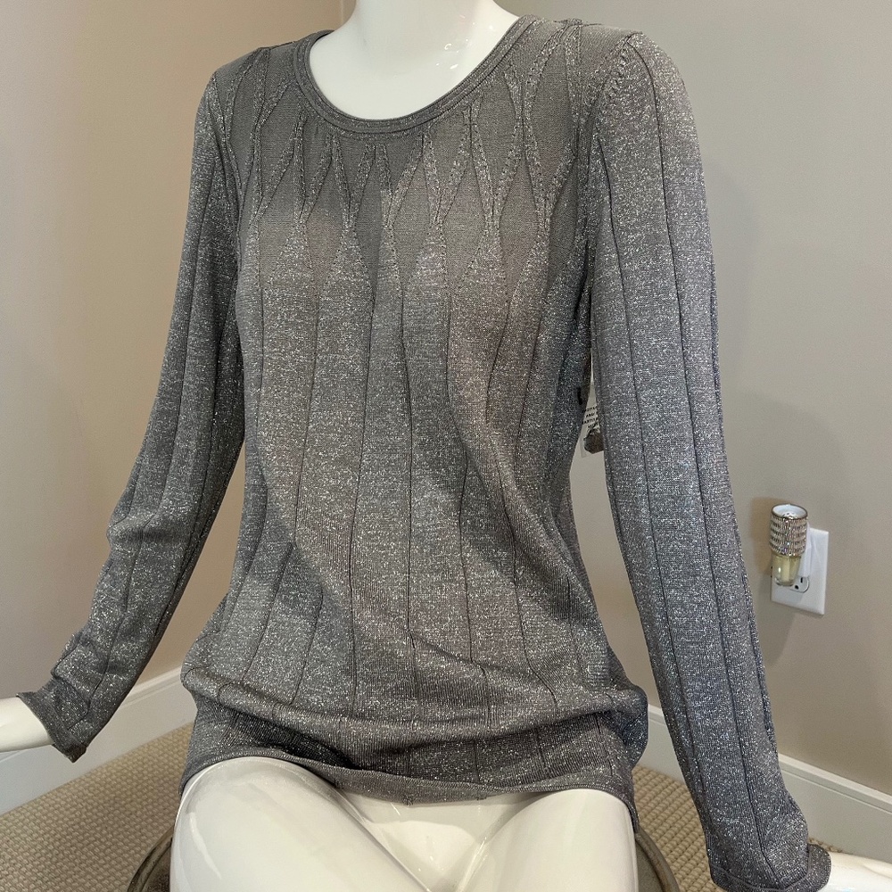Jones New York Collection metallic holiday silver shimmer sweater NEW NWT Size M